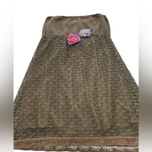 Judith March Strapless Brown Crochet Knit Lace Dress Size 12